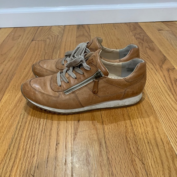 Paul Green Cage leather Sneakers Tan cognac zip lace up Sz 8.5 UK 6 Judy - Picture 2 of 16